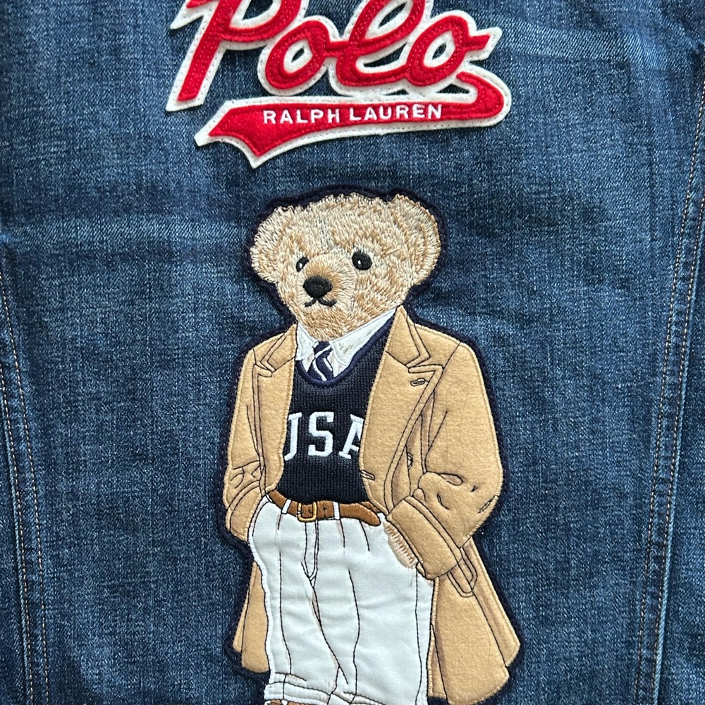 Polo by Ralph Lauren Blue Bomber Jacket with Bear Patch